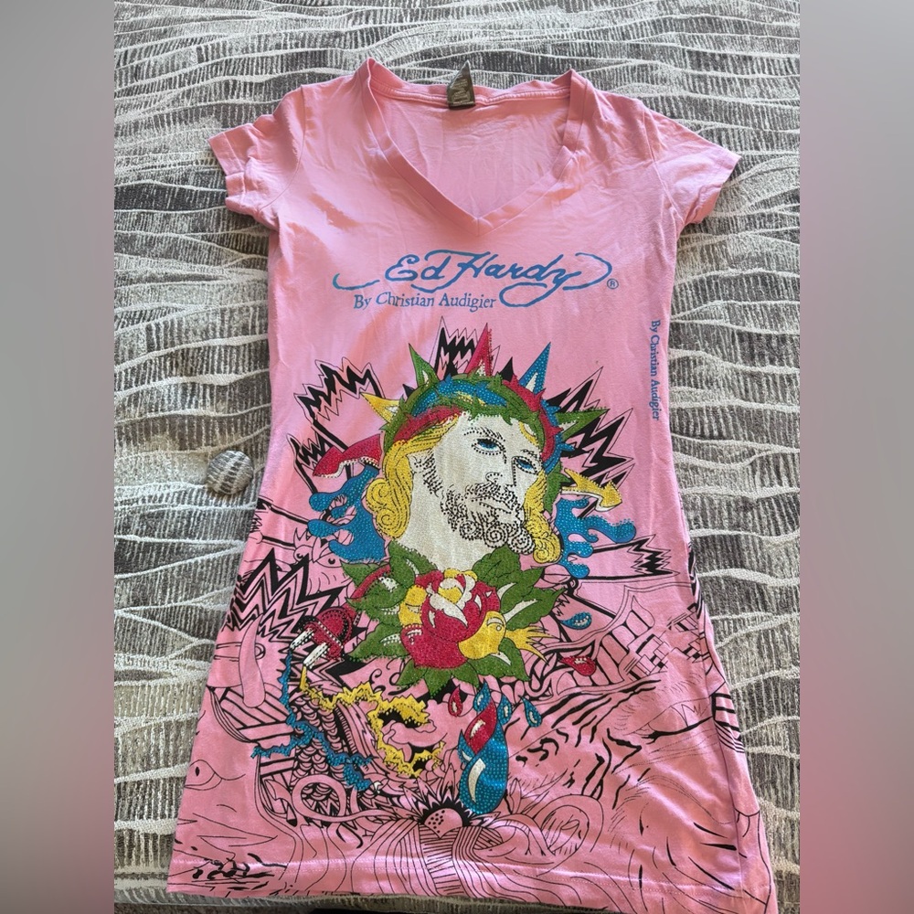 Ed Hardy Pink Graphic T-Shirt